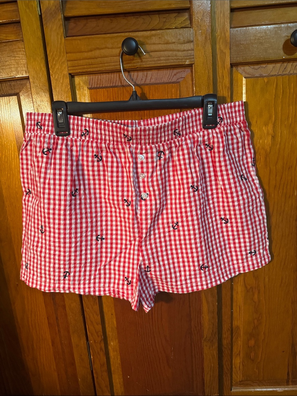 Red Gingham Anchor-Embroidered Women's Shorts